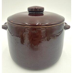 Vintage West Bend Brown Glazed Ceramic Stoneware Bean Pot with a Lid Country USA